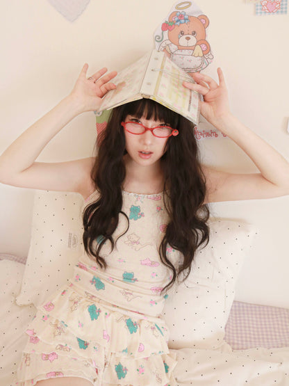 KaiXin Hostel - Cat Rose Print Cardigan Set set KaiXin hostel
