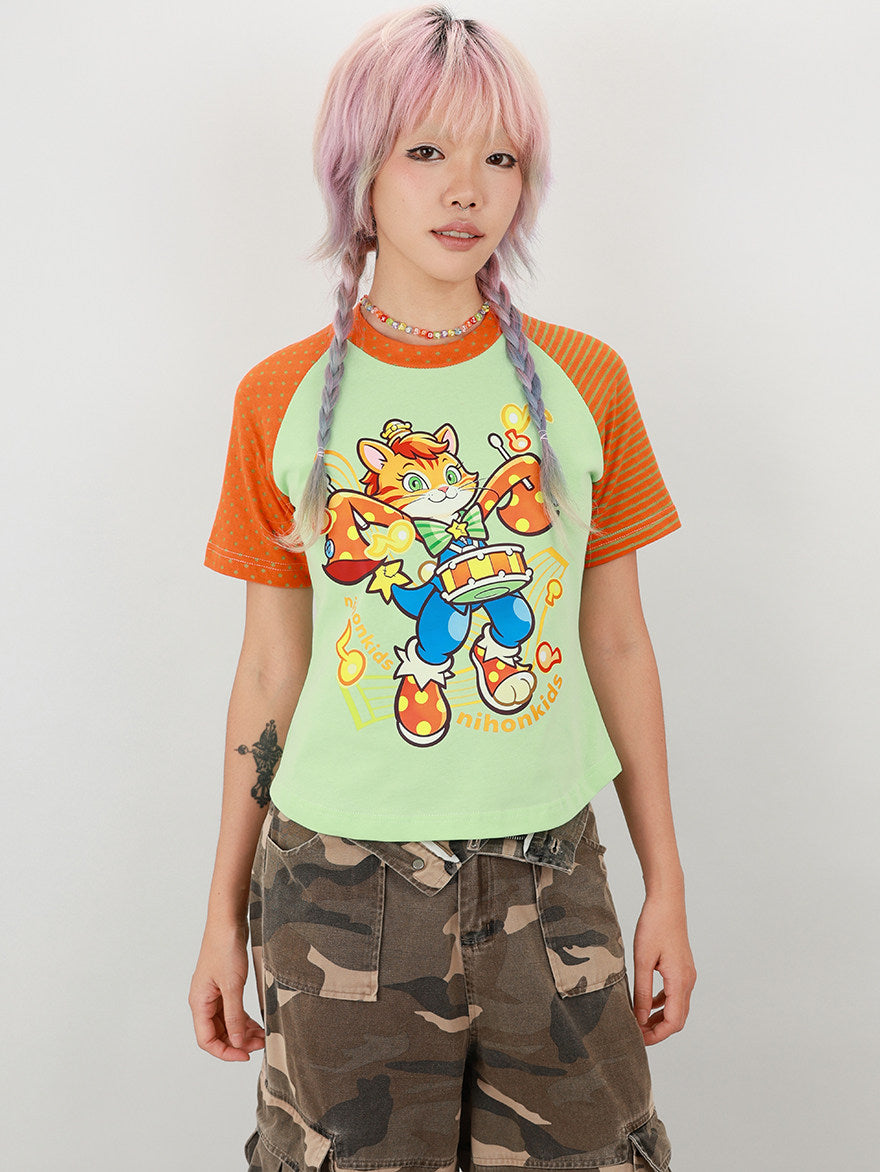 NIHONKIDS - Cotton Colorblock Cartoon Tee tee NIHON KIDS