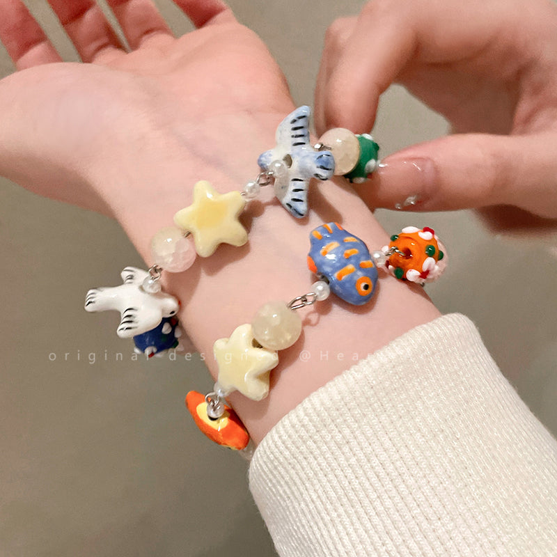Decora Kei – Ceramic Butterfly Beaded Bracelet bracelet Flipped I Want Both - 2pcs