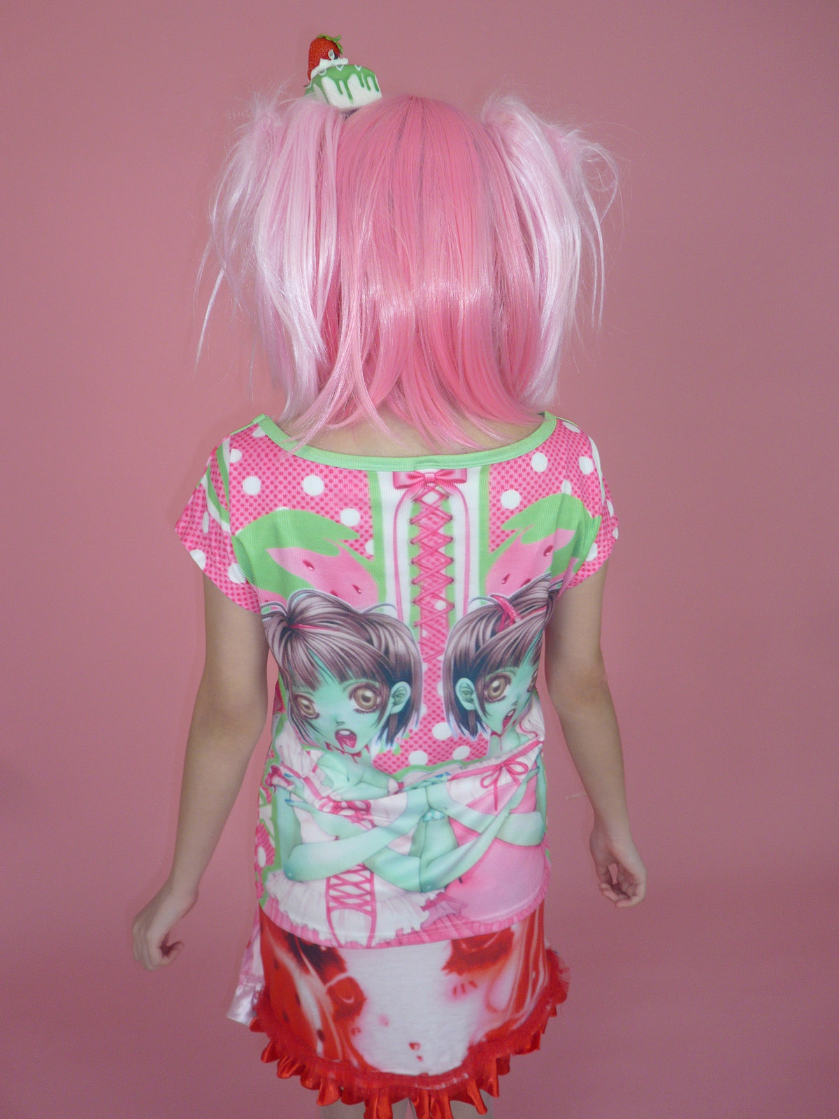 ki00bi00 - Zombie Strawberry Plaid Off Shoulder Top shirt ki00bi00