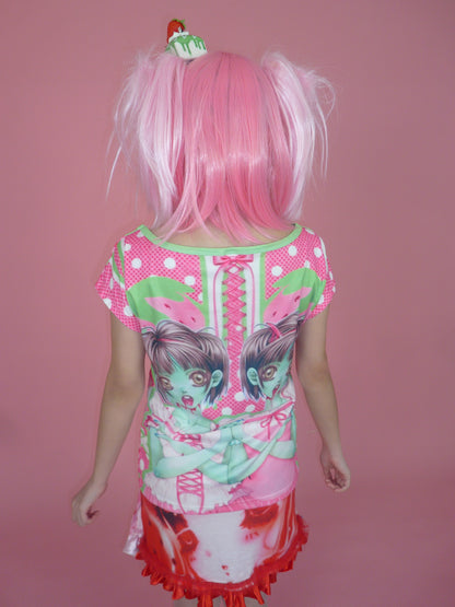 ki00bi00 - Zombie Strawberry Plaid Off Shoulder Top shirt ki00bi00