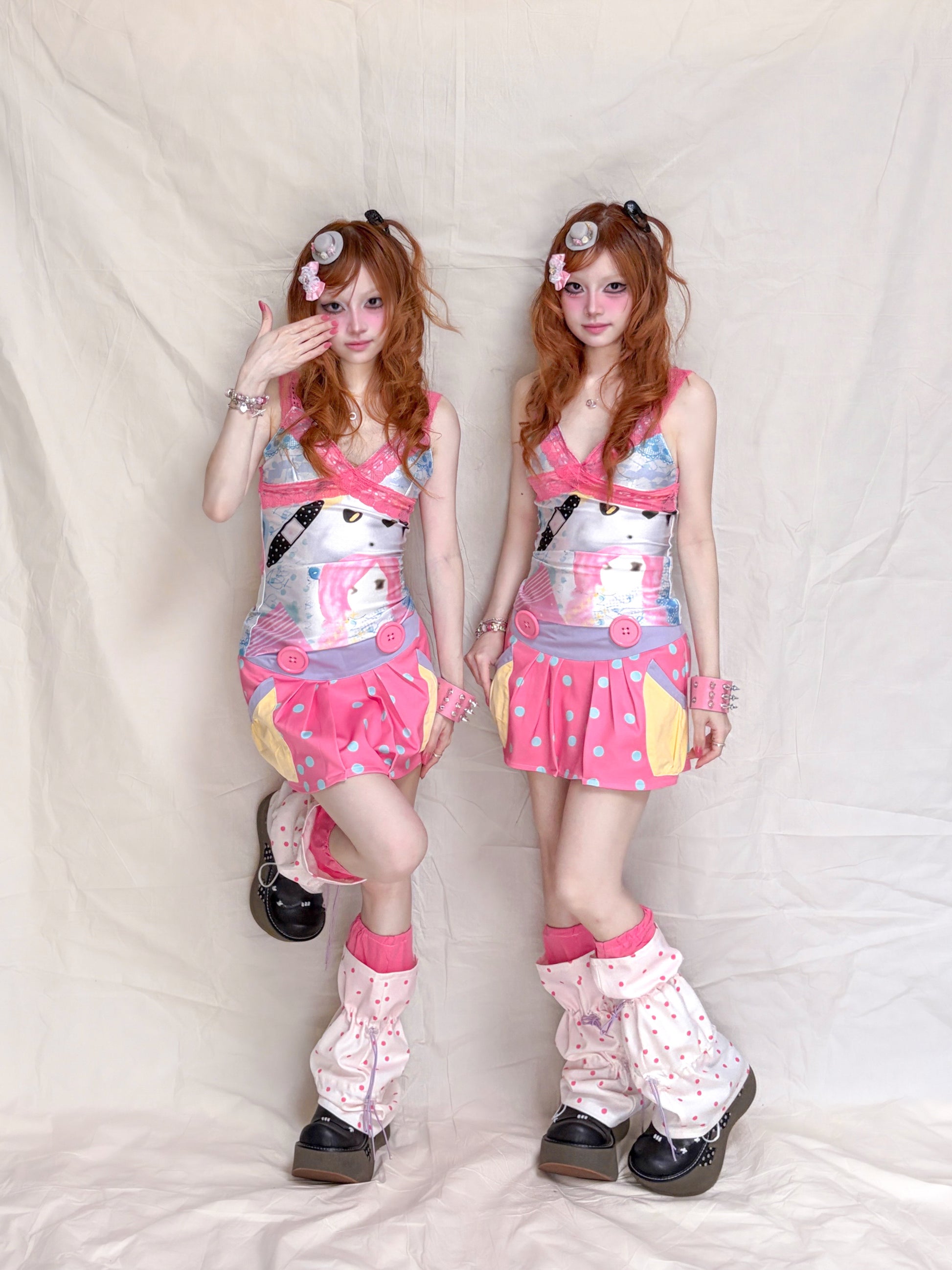 YJM with biubiu - Pink Polka Low Waist Skirt skirt YJM with biubiu