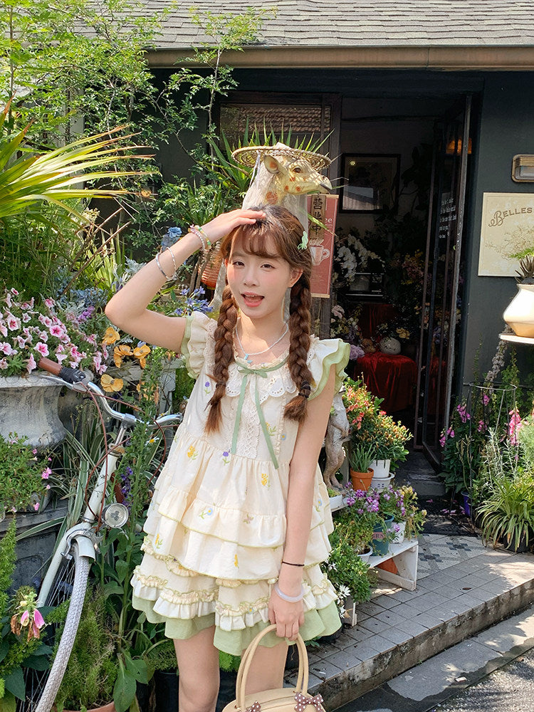 Sinsingirl - Woodland Fairy Embroidered Top & Lace Skirt Set set sinsingirl