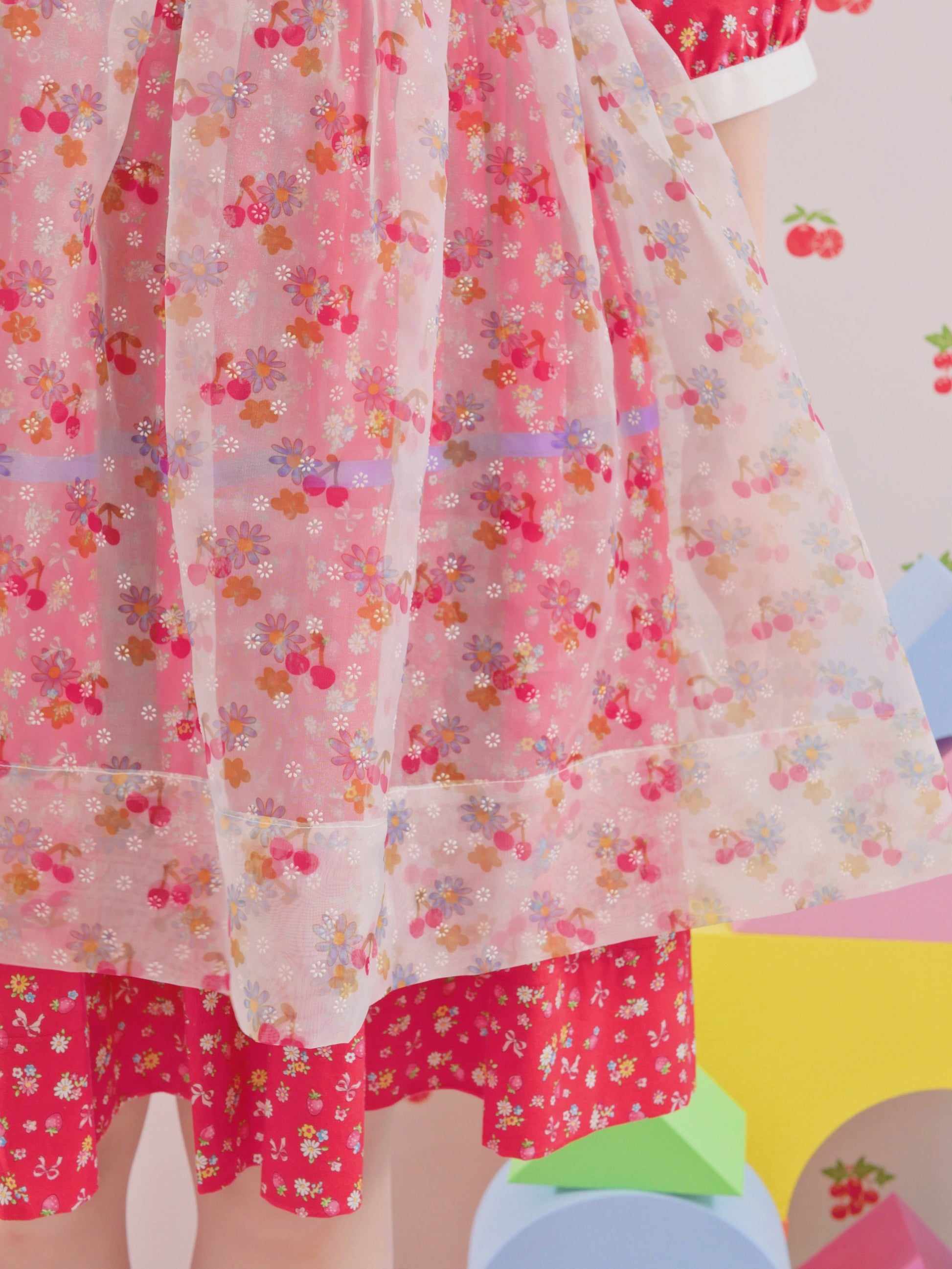 GOODBABY - Sheer Cherry Puff Cover Top overskirt dress
