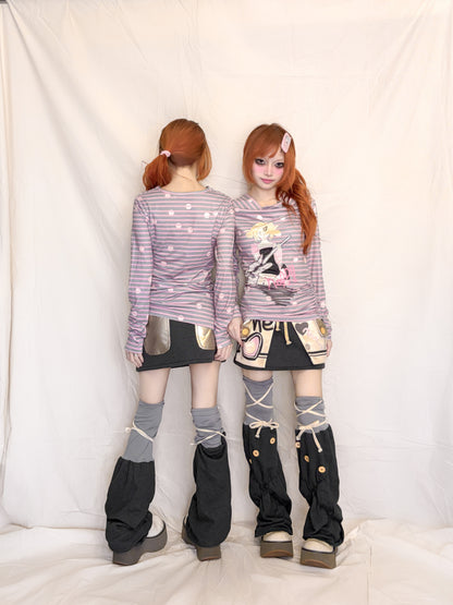 YJM with biubiu - Gray Black Button Leg Warmers leg warmmers YJM with biubiu