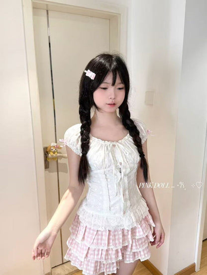 Blurred Bear - Floral Bubble Sleeve Dress Set set Blurred Bear