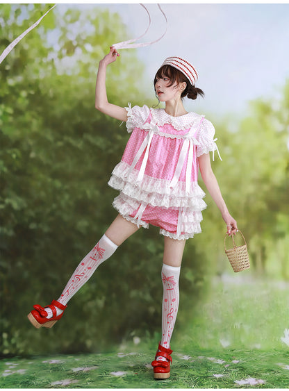 SOS MEME CLUB - Pink Polka Pumpkin Shorts shorts SOS MEME CLUB