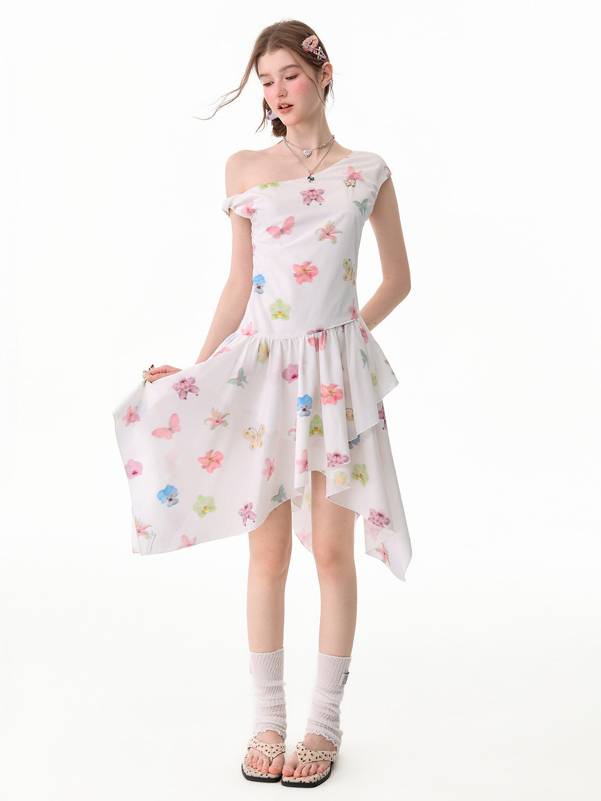 ziziFei - White Floral Asymmetrical Dress dress ziziFei