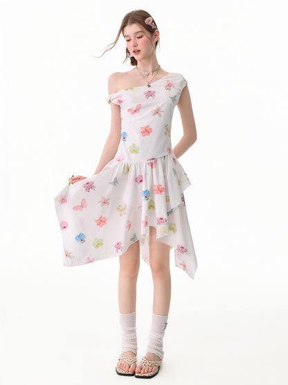 ziziFei - White Floral Asymmetrical Dress dress ziziFei