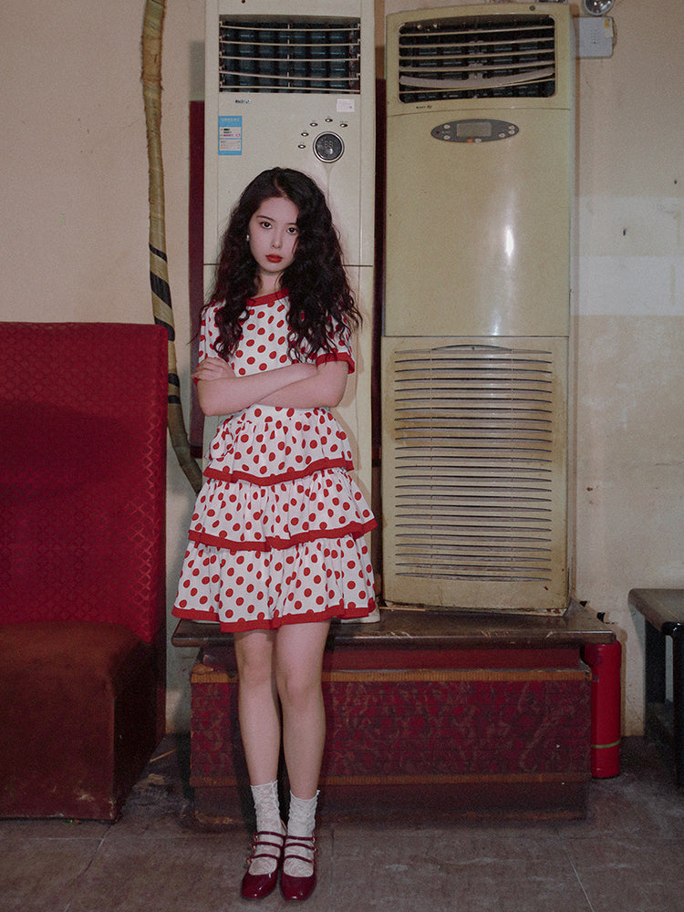 Nanjun Vintage – Showa Polka Dot Cake Dress dress Nanjun Vintage