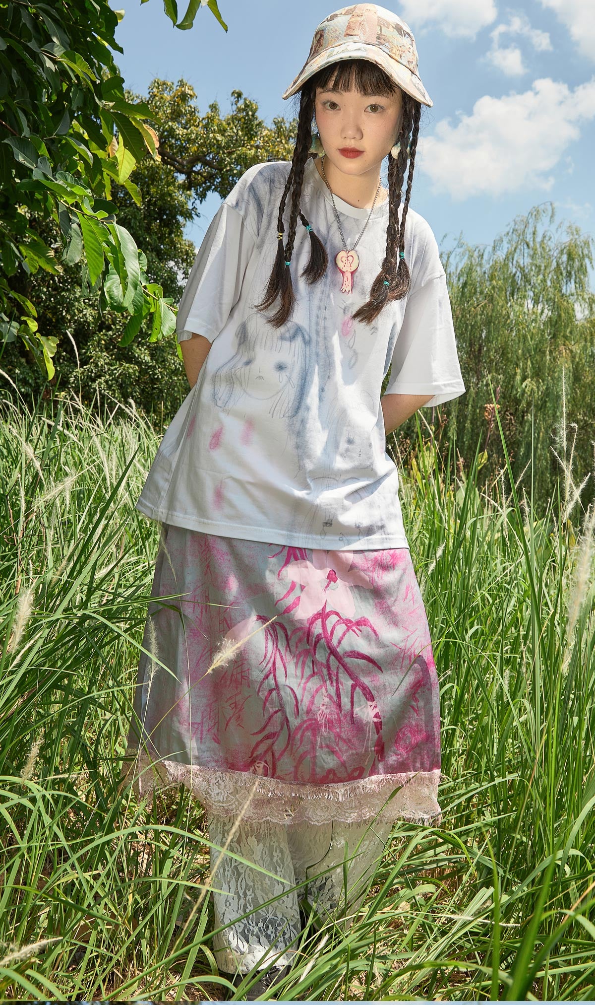 Harajuku Skirt Vintage Feel Lace A-line Skirt Satin Skirt Casual Skirt skirt Moon Meadow