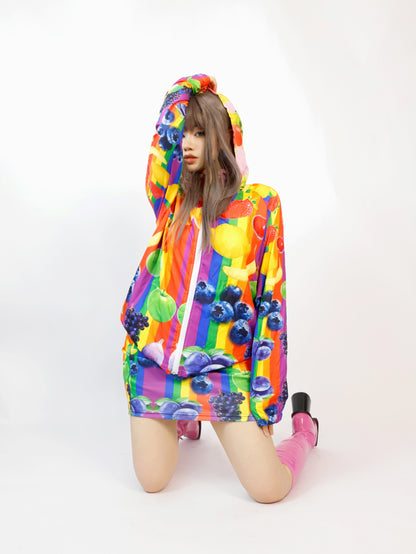 Harajuku Jacket Fruits Print Jacket Summer Wear Jacket Hooded Sun Shirt jacket Leerroo