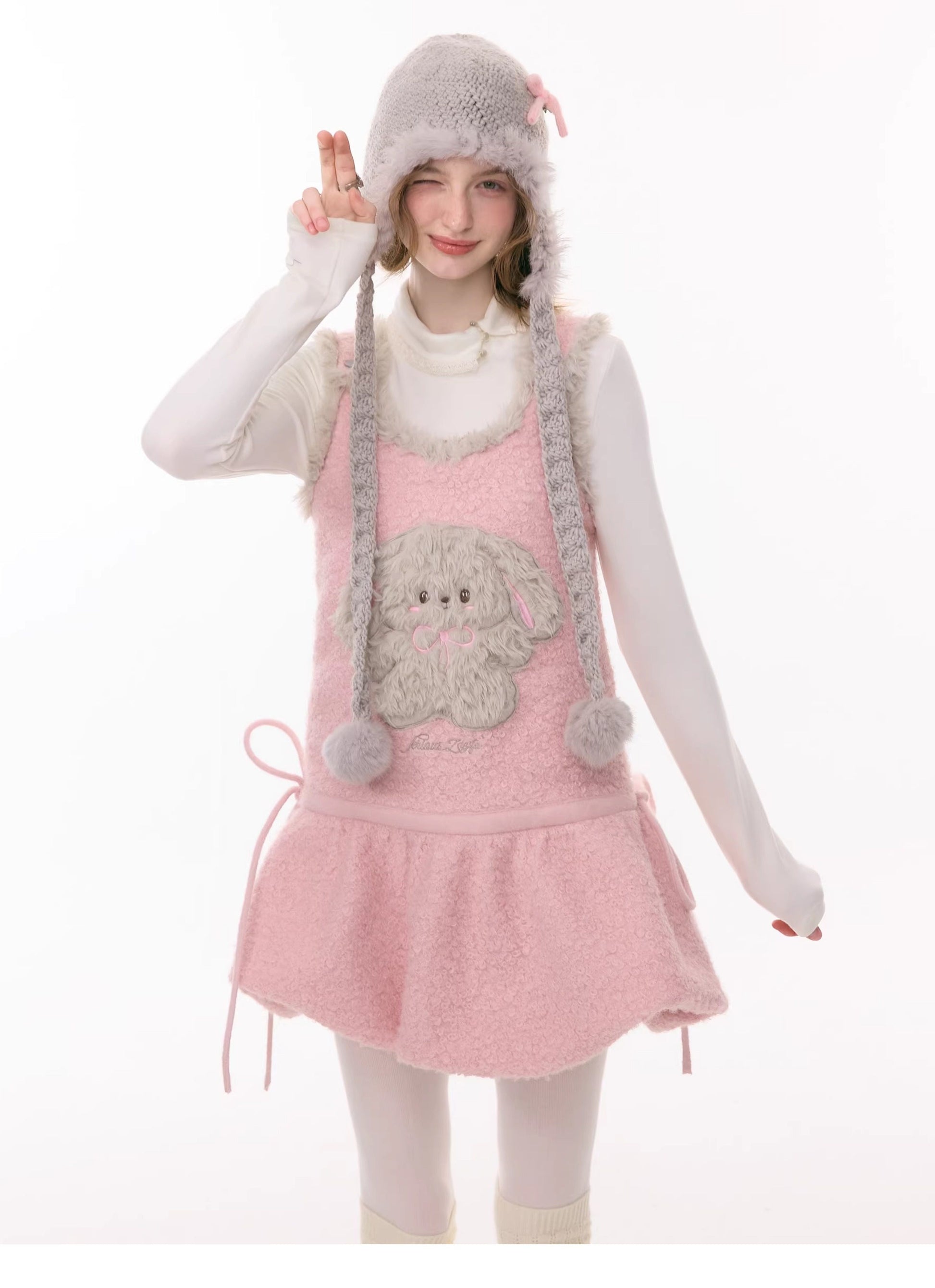 ziziFei - Girly Kei Plush Bunny Pocket Dress dress ziziFei
