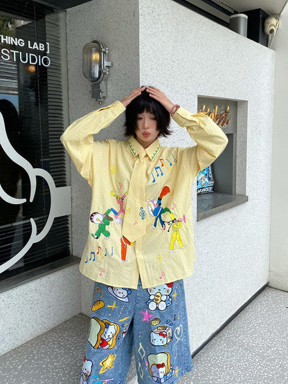 BIBULU - Kidcore Embroidered Plaid Shirt shirt BIBULU