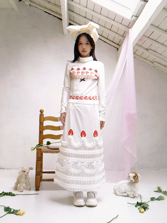 daytoday everyday institute - Kawaii Strawberry Cake Turtleneck Top Stretch Fuzzy sweatshirt daytoday everyday institute