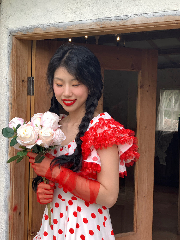 Nanjun Vintage - Red White Showa Cake Dress dress Nanjun Vintage