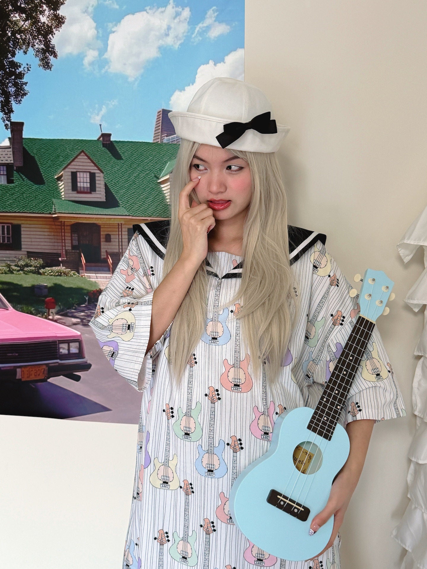 Bunnybunnygun - Guitar Sailor Collar T-Shirt Dress dress bunnybunnygun