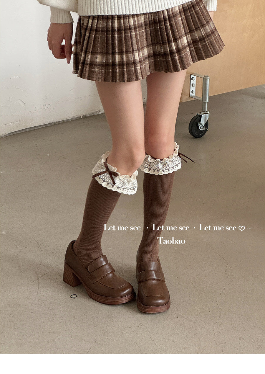 LET ME SEE - Schoolgirl Lace Bow Crew Socks sock let me see