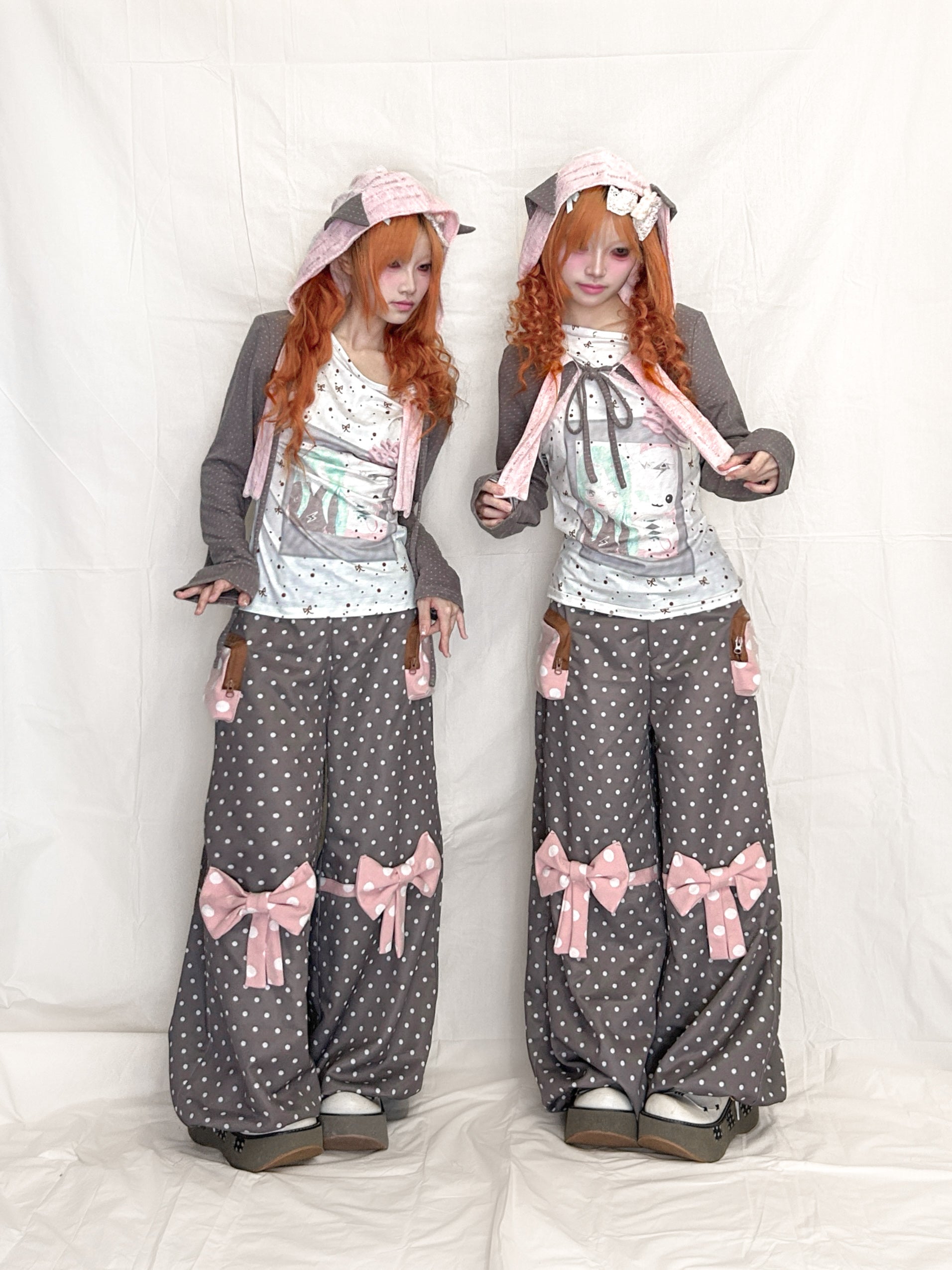YJM with biubiu - Polka Dot Bow Loose Trousers with Large Pockets pants YJM with biubiu