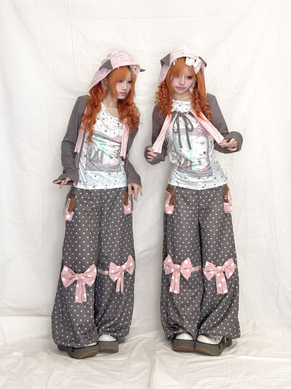 YJM with biubiu - Polka Dot Bow Loose Trousers with Large Pockets pants YJM with biubiu