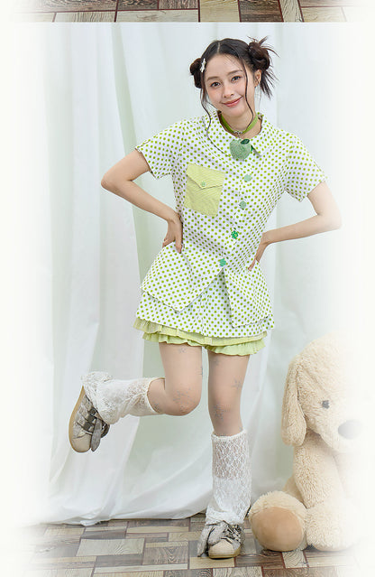 Moon Meadow - Green Polka Dot Shirt shirt Moon Meadow