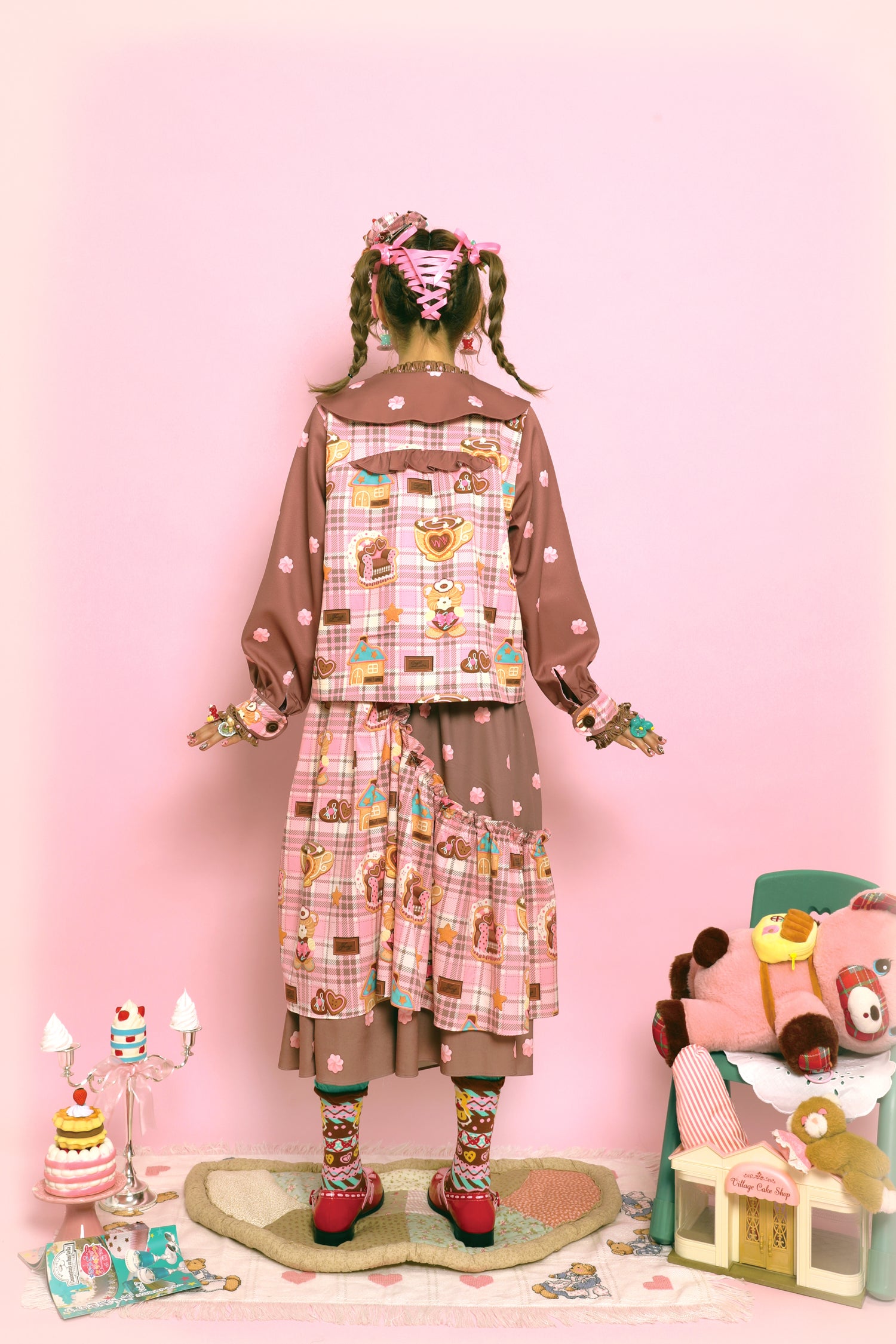 Lutra Jump - Kawaii Plaid Cream Print Doll-Style Coat jacket Lutra Jump