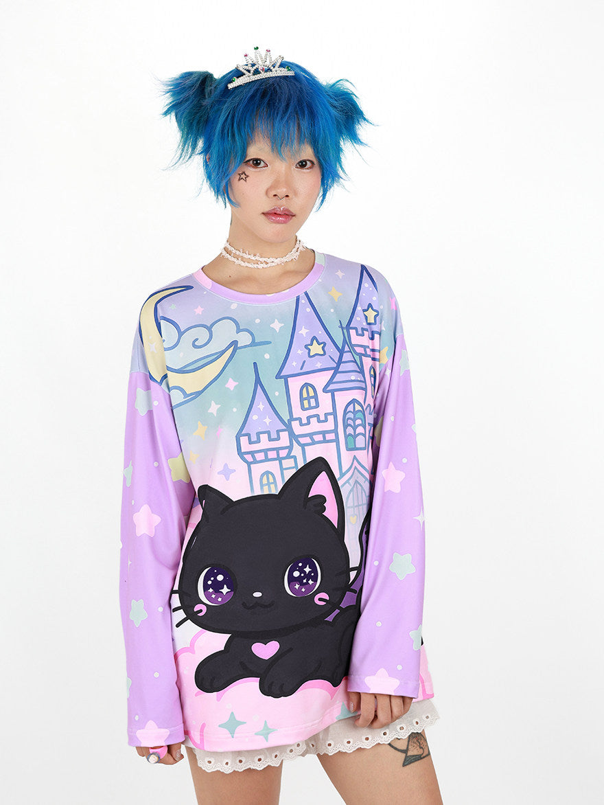 Nihonkids - Pastel Gothic Black Cat Tee shirt NIHON KIDS