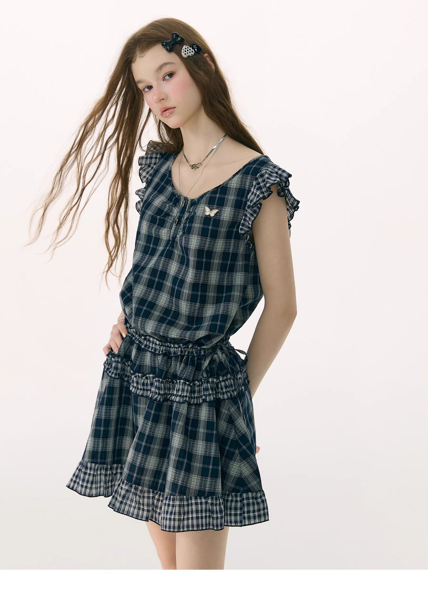ziziFei - Plaid Ruffle Waist Dress dress ziziFei