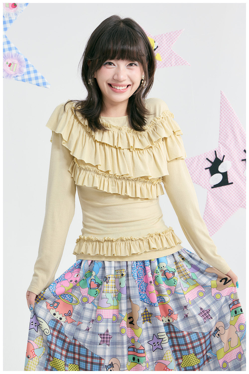 tntntutu - Yellow Ruffle Off-Shoulder Long Sleeve Top shirt tntntutu