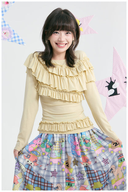 tntntutu - Yellow Ruffle Off-Shoulder Long Sleeve Top shirt tntntutu