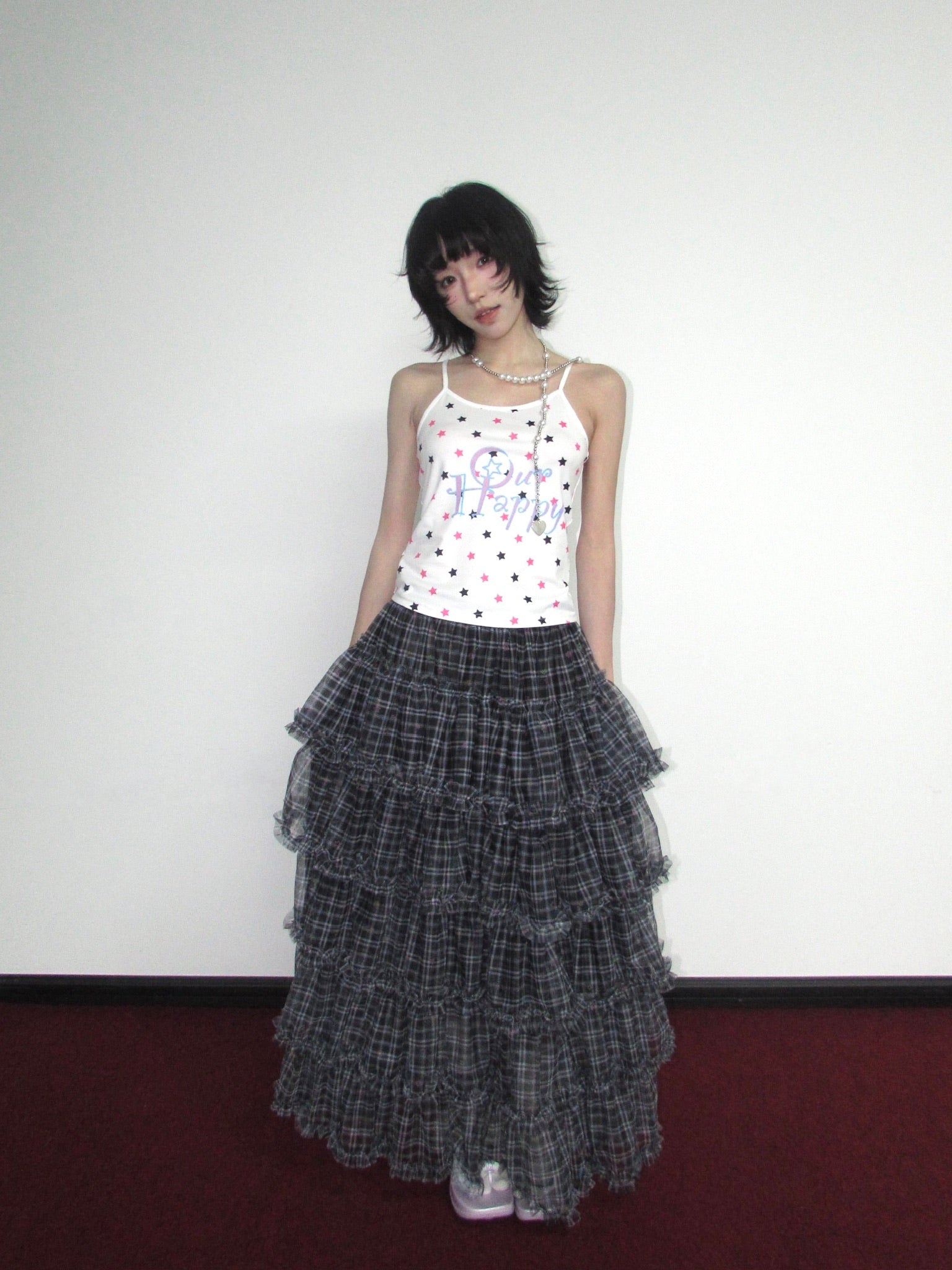 OurHappy Star Plaid Skirt | Layered Mesh Skirt | Maxi Pettiskirt skirt Our Happy
