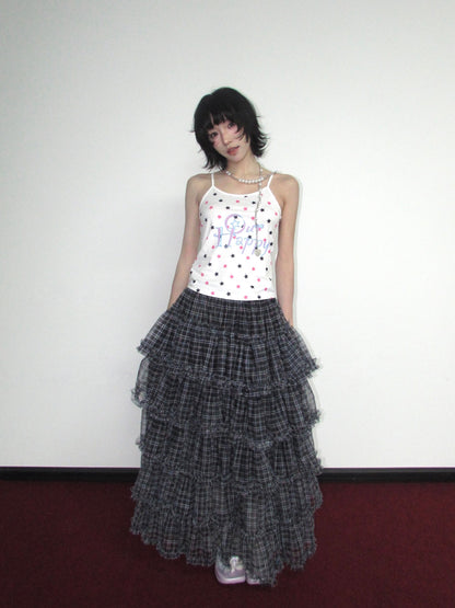 OurHappy Star Plaid Skirt | Layered Mesh Skirt | Maxi Pettiskirt skirt Our Happy