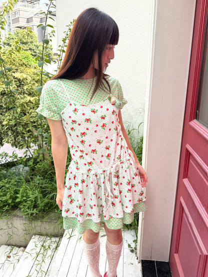 FRUITS - Mint Green Polka Dot Puff Sleeve Dress dress Fruits