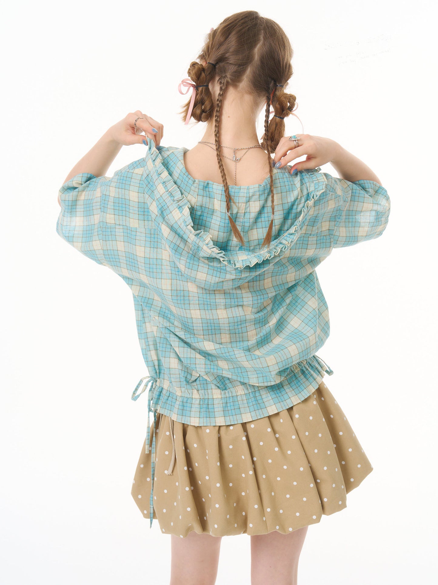 ziziFei - Mint Plaid Hooded Shirt shirt ziziFei