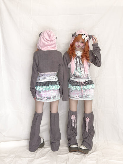 YJM with biubiu - Bunny Ear Polka Dot Hoodie Poncho jacket YJM with biubiu