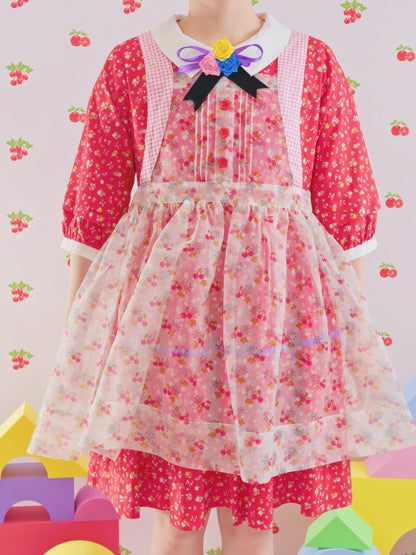 GOODBABY - Sheer Cherry Puff Cover Top overskirt dress
