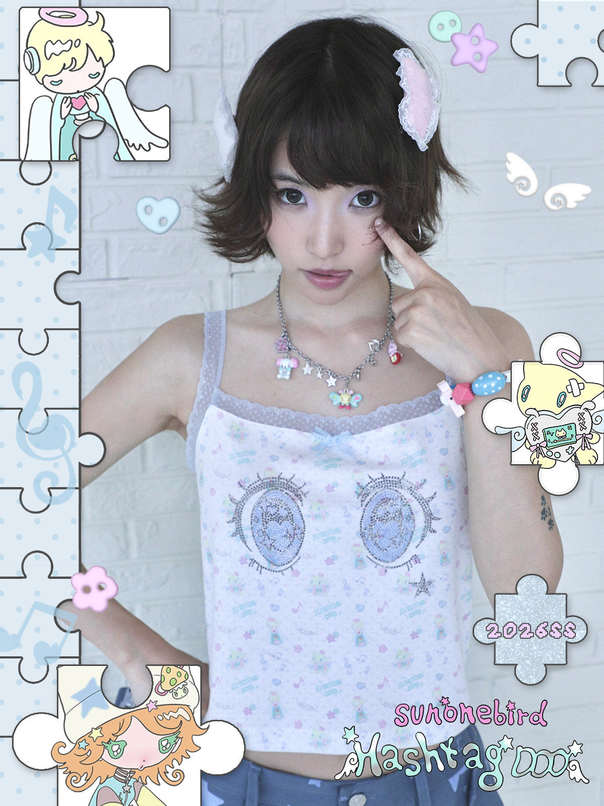 Hashtag DDD - Cartoon Eye Rhinestone Lace Cami camisole Hashtag DDD