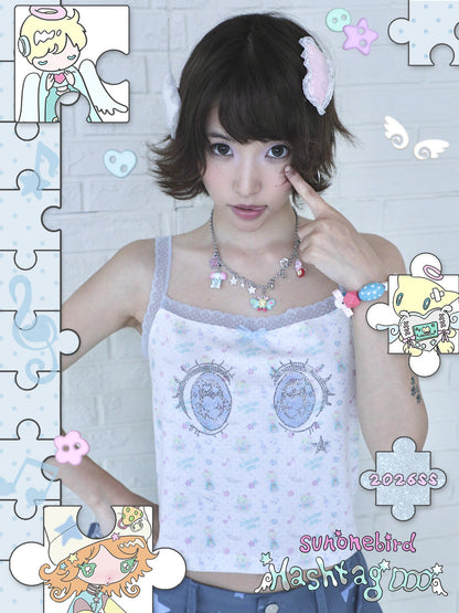 Hashtag DDD - Cartoon Eye Rhinestone Lace Cami camisole Hashtag DDD