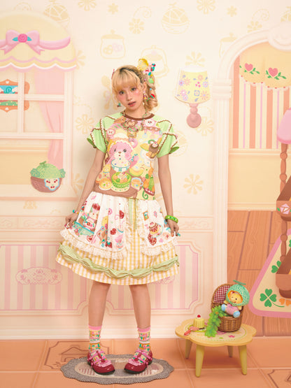 Lutra Jump - Decora Kei Lace Apron Plaid Vintage Mini Skirt skirt Lutra Jump
