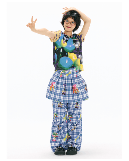 sillysis - Kawaii Plaid Multi-Way Pants pants sillysis