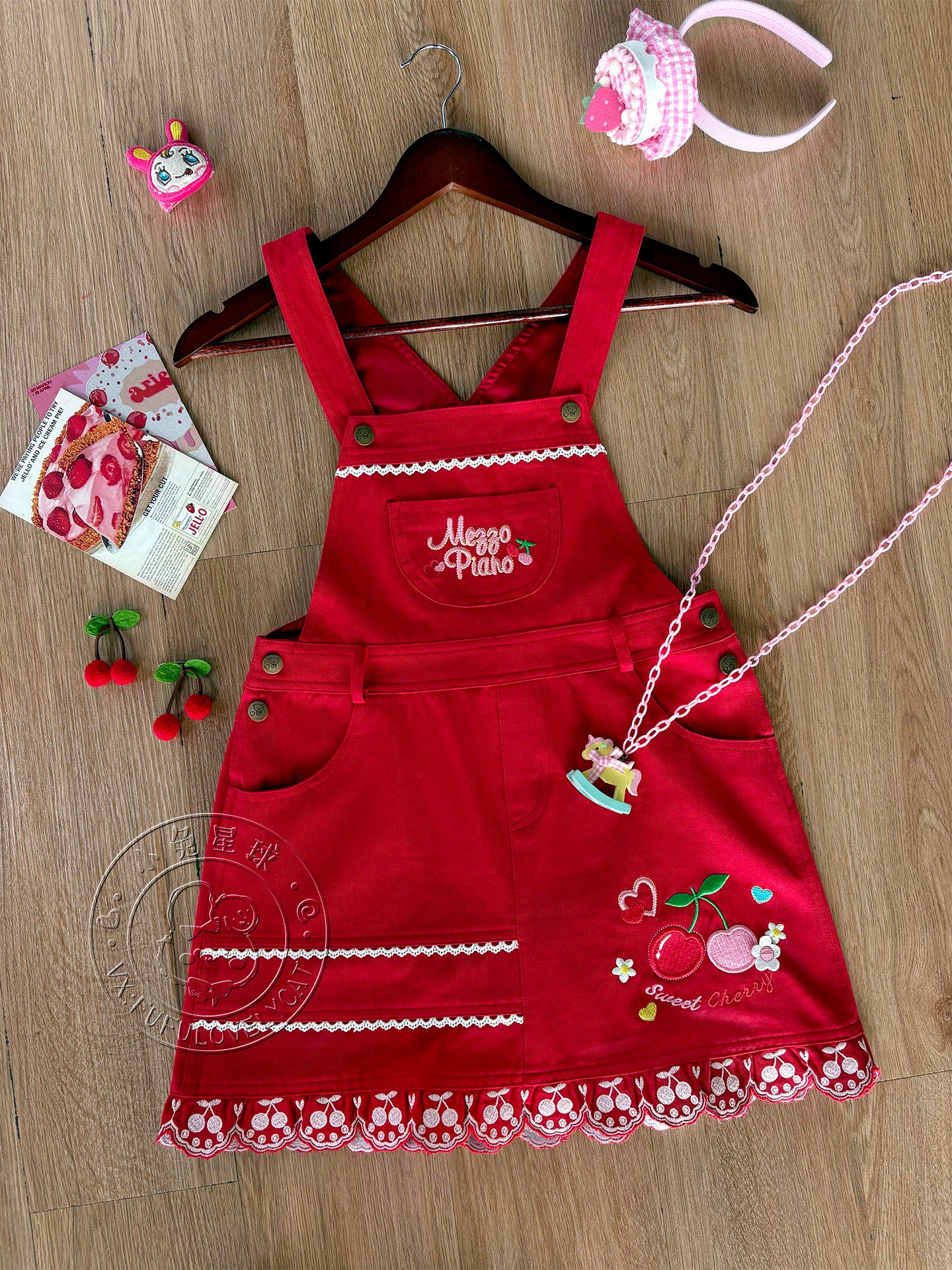 Bunny Planet - Jojifuku Cherry Red Embroidered Pinafore Dress dress bunnyplanet S