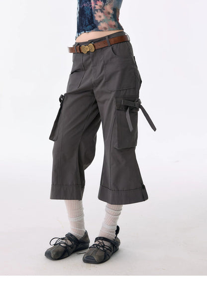 ziziFei - Charcoal Bow Cargo Cropped Pants shorts ziziFei