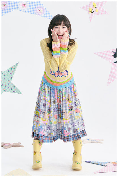 tntntutu - Plaid Angel Print Ruffle A-Line Skirt skirt tntntutu