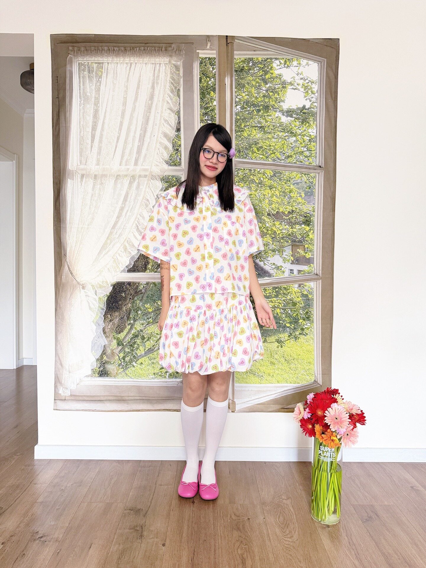 bunnybunnygun - Heart Print Collar Shirt shirt bunnybunnygun