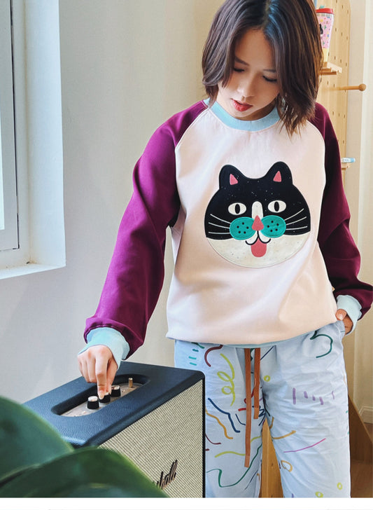 uodycoco – Colorblock Embroidered Crewneck Sweatshirt sweatshirt uodycoco Wine Red S