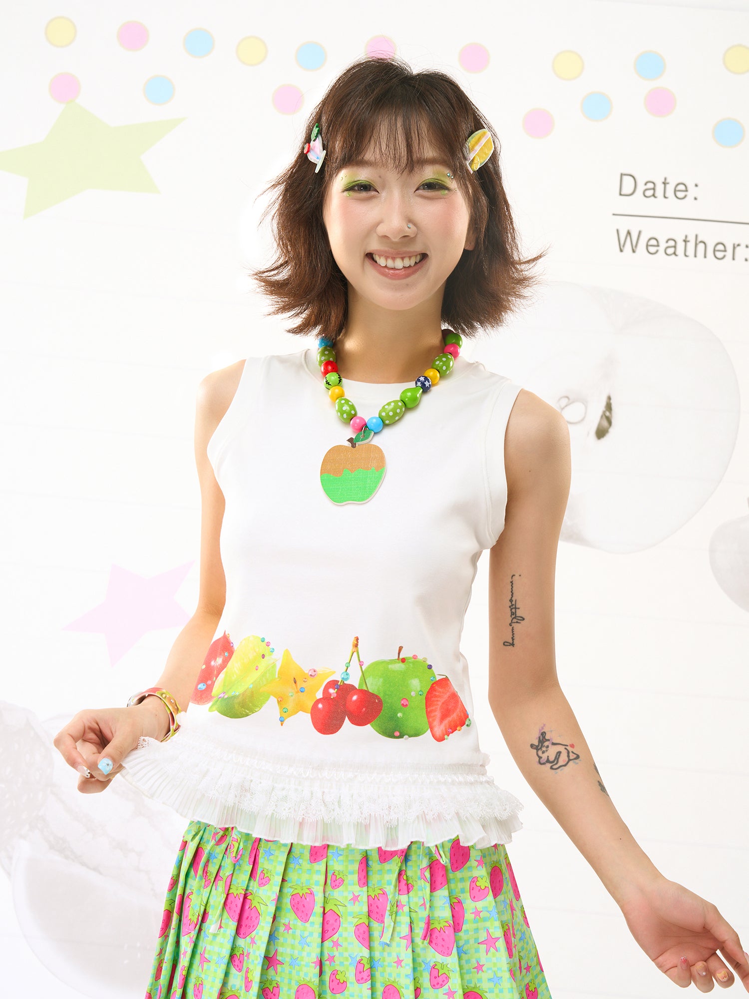 FRUITS Print Cami | Lace‑Hem Tee | White Sleeveless Shirt tshirt Fruits