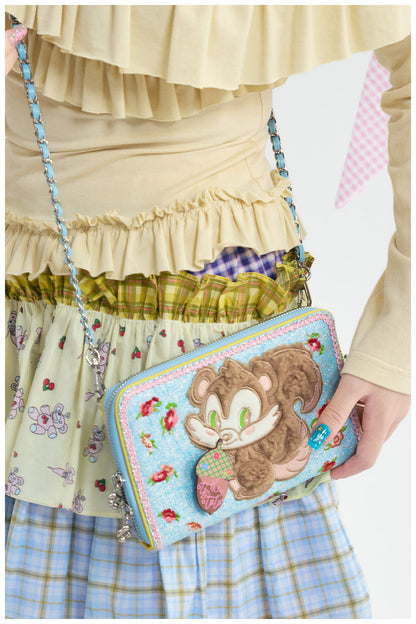 tntntutu - Blue Plush Pinecone Embroidered Passport Bag bag tntntutu