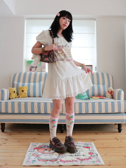 KaiXin Hostel - Bear Strawberry Lace T-Shirt Dress dress KaiXin hostel