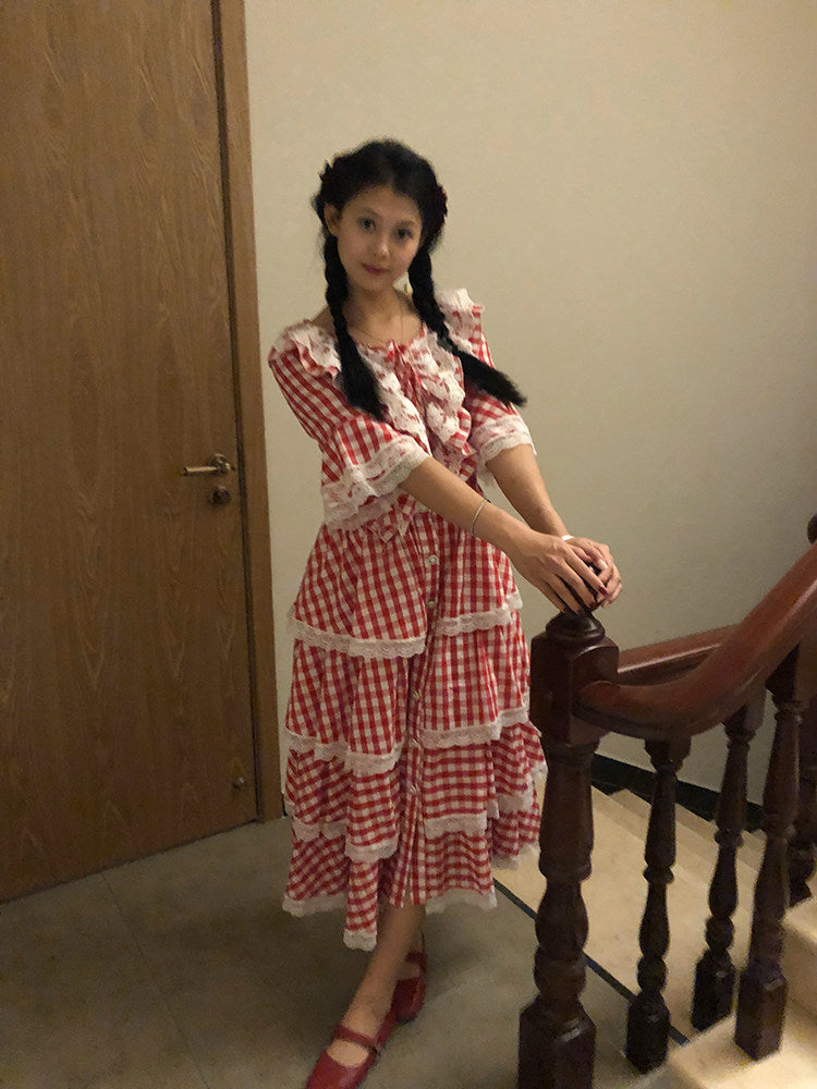 Nanjun Vintage - Red Plaid Lolita Cake Dress dress Nanjun Vintage