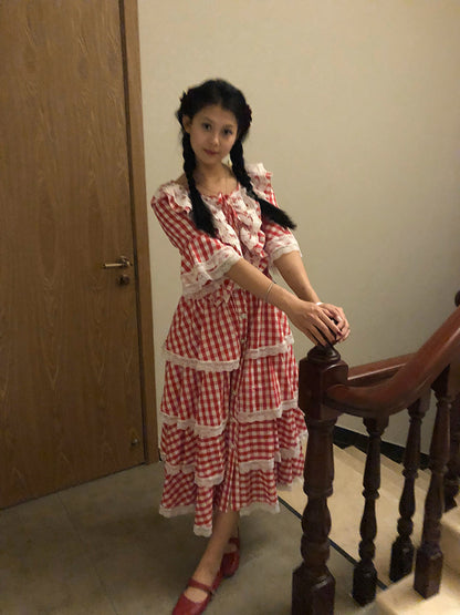 Nanjun Vintage - Red Plaid Lolita Cake Dress dress Nanjun Vintage